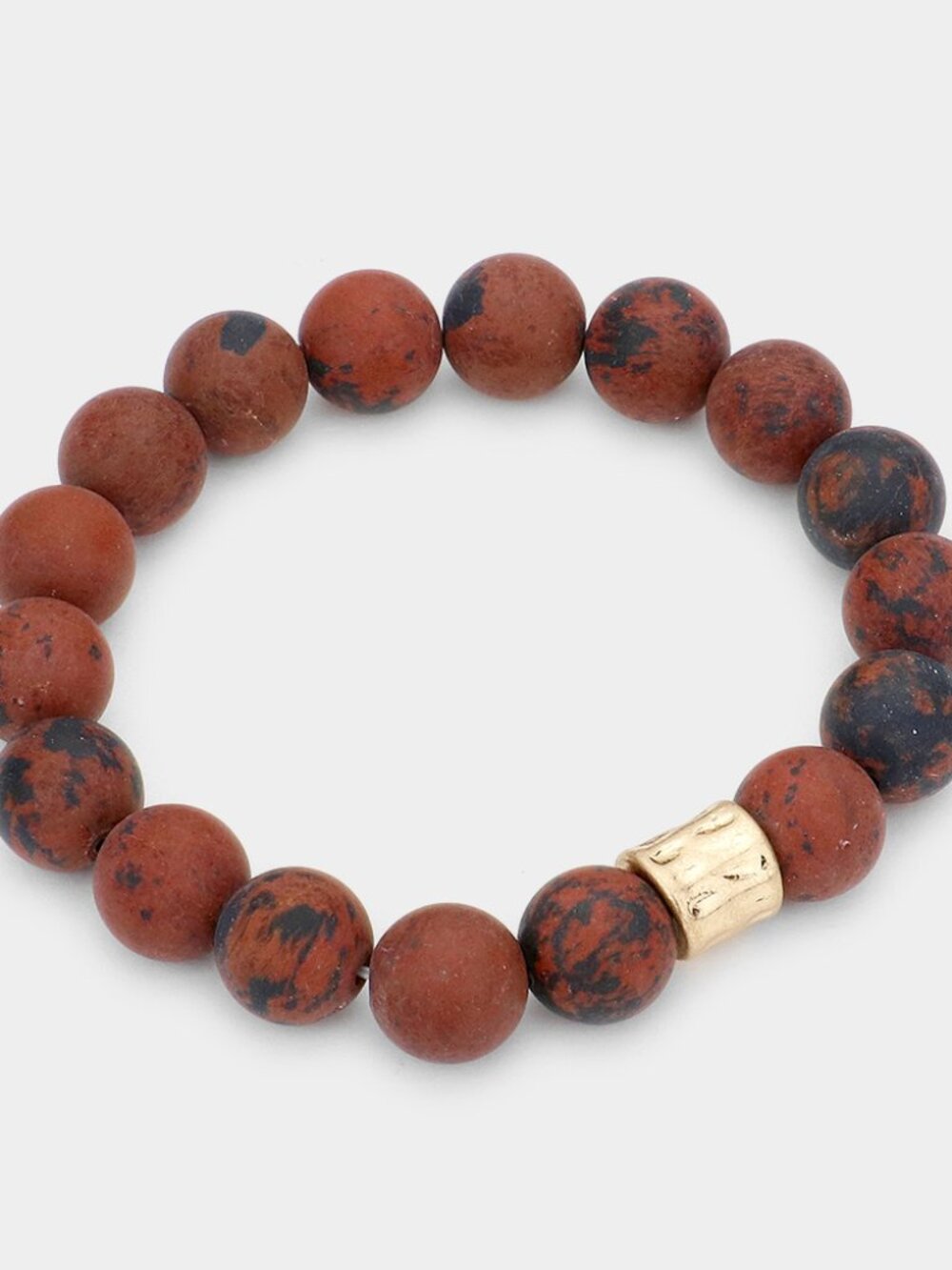 Mahogany Obsidian Semi Precious Stone Beaded Stretch Bracelet - Boho Stacking